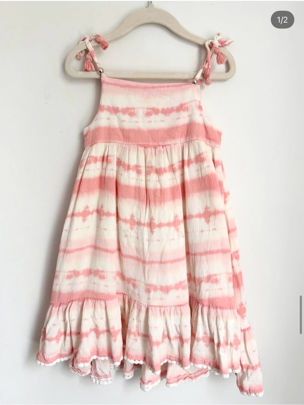 Isaac Mizrahi Girls' Pink Tie-Dye Sundress with Tassel Straps (Size 3T)